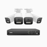 HZ804 - 4K 8 Kanal PoE Dome Überwachungskamera-Set mit 4 Kameras, 4X Optischer Zoom, 2,8-12 MM motorisiertes Varifokalobjektiv, Intelligente Zwei Lichtern Nachtsicht, Bewegungserkennung 2.0, Eingebautes Mikrophon, Alarmierung mit sirene und blitzlicht